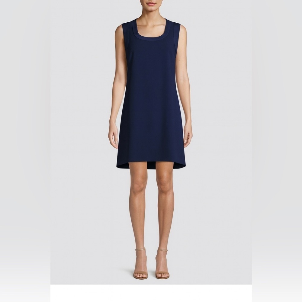 Trina Turk Navy Shift Dress | Satin Trim spring wedding guest graduation boat